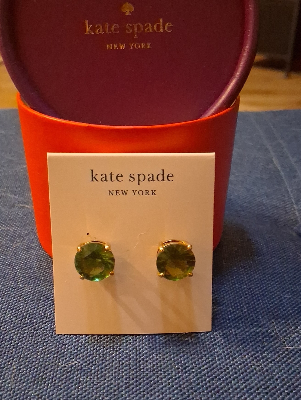kate spade Gold-Tone Stud Earrings with Green Crystals